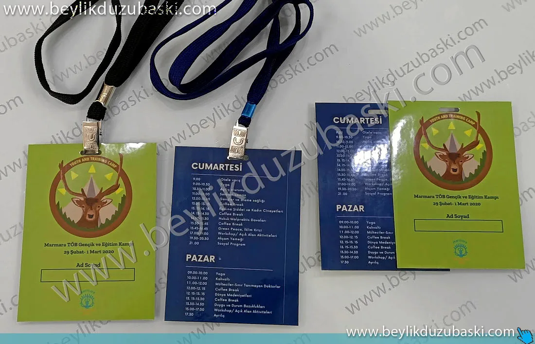etkinlik için, kullanılan, boyun ipi ve etkinlik kartı, katılımcı isimleri elle yazılabilir, pvc yöntemi ile personel, yaka kartı, üniversite, öğrenci ve etkinliklerde kullanılan, boyun ipli yaka kartı