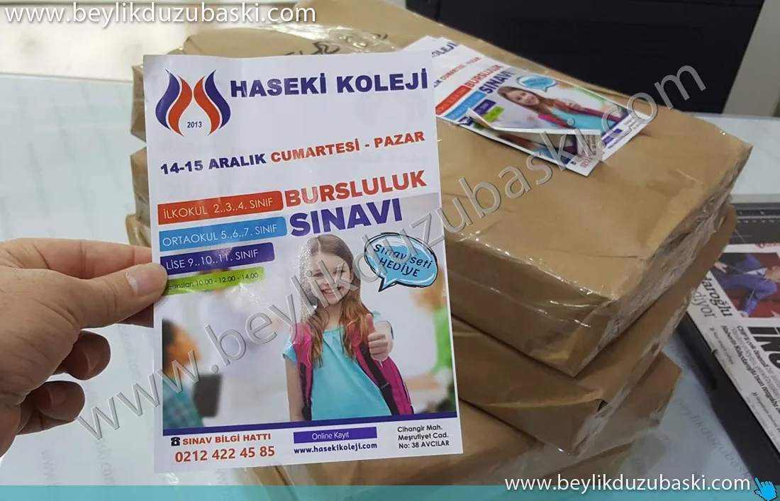 kolej için yapılan, tanıtım el ilanı, afiş baskısı, matbaa baskısı örneği, A5 ebadında tanıtım broşürü