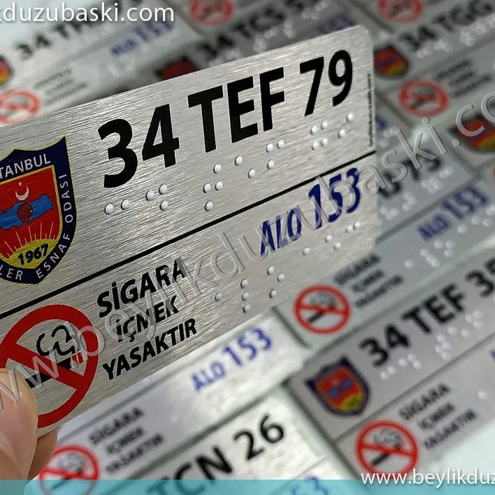 Taksi körler alfabe plaka baskı, taksiler için kabartma körler alfabe baskısı, braille alfabesi, körler alfabesi, taksi metal plaka, üretim, imalat, acil baskı