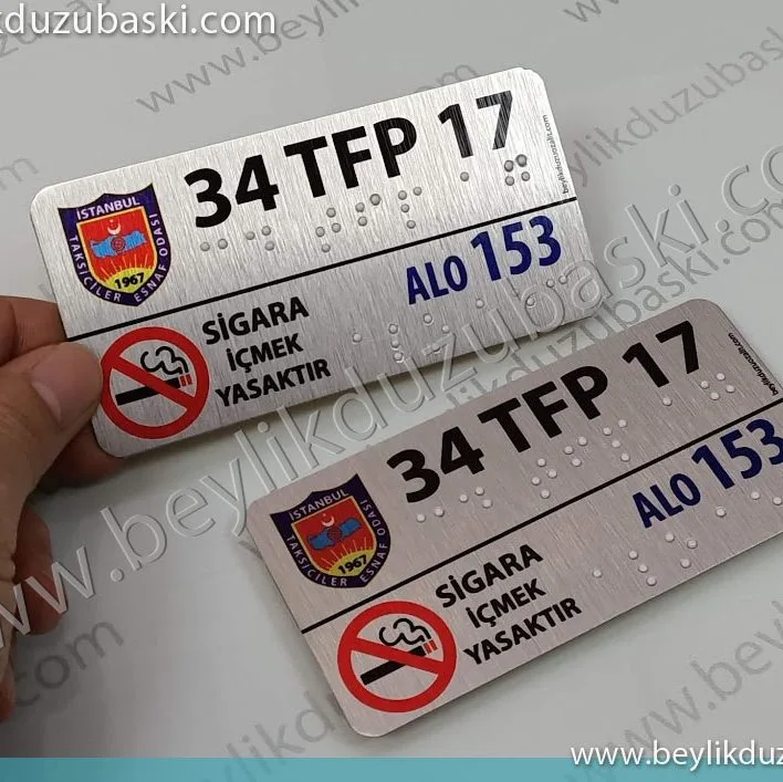 körler için, taksi plaka, kabarma taksi plakası, baskılı körler alfabesi, yönetmelik standardında, taksi körler için plaka