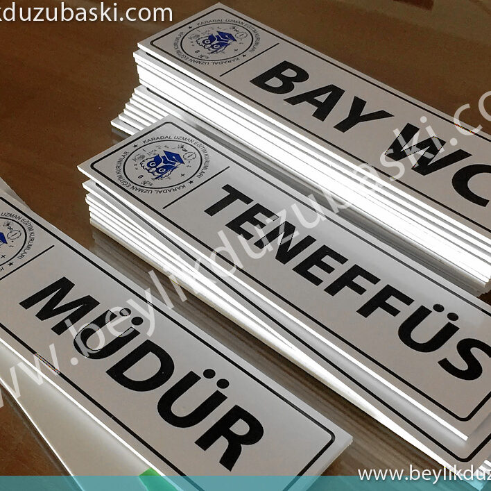 3 mm decota plastic material, affordable, suitable for production in quantity, door sign, cheap door nameplate, production in desired size and quantity, beylikdüzü door sign