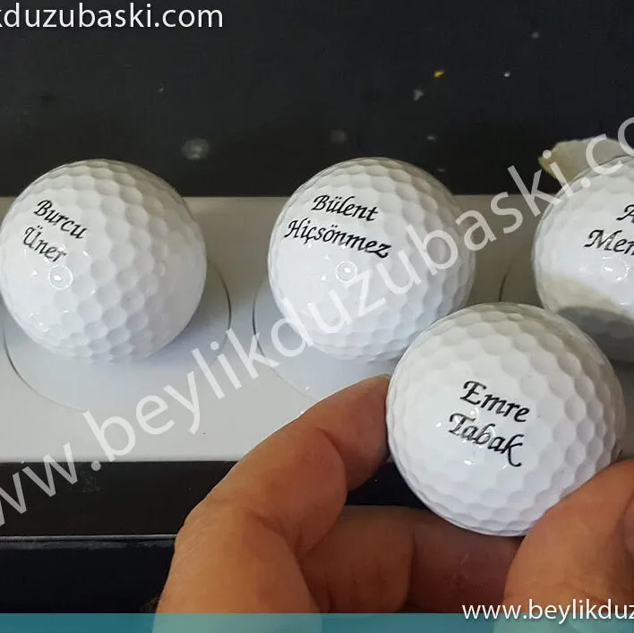 Golf topuna baskı, az adet ürünlere baskı yapılabilir, numune baskı, adetli baskı mümkün, adede göre fiyat alabilirsiniz, golf topunu müşteri temin eder, biz sadece golf topuna baskı yaparız