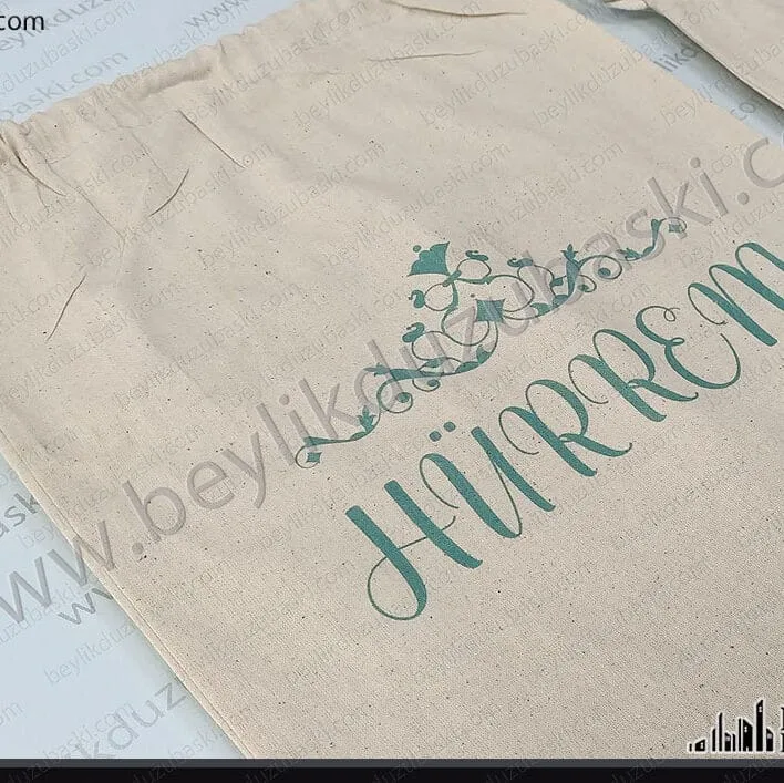 hambez çanta üzerine baskı, bez çantaya baskı, demo baskı, numune baskı, az adet ürün baskısı, kumaş çantaya baskı, büzgülü çantaya baskı