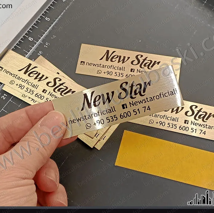 sarı metal ürün etiketi, metal plaka ürün markalama etiketi, new star için yapılan, kaliteli alüminyum, metal plaka ürünü