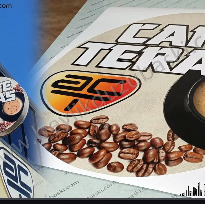 Cafe Tabelasına folyo etiket baskı, tabela yenilemek, solmuş tabelaya yeni baskı yapmak, devir alınan yerde tabelaı kapatmak için, folyo etiket baskı, arkasını göstermeyen folyo baskılar