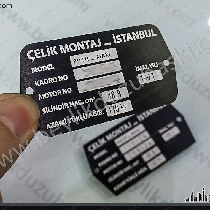 çelik montaj, şasi plaka, araç şasi plaka, bisiklet, motosiklet tanıtım etiketi, şasi etiketi, dayanıklı metal, lazer ile kazıma, kaliteli ürün, aslına uygun üretim