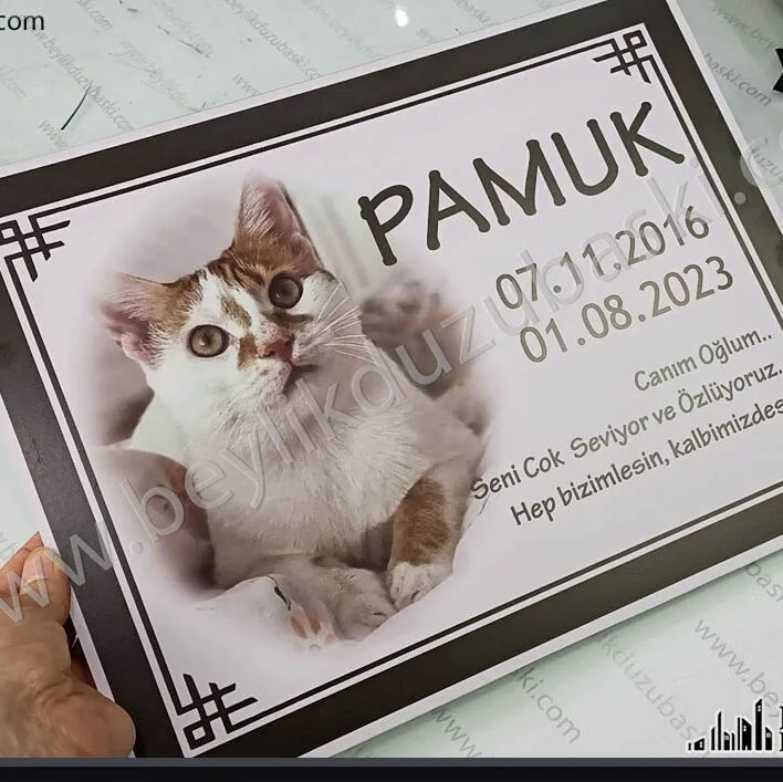 evcil hayvan mezar taşı, kedi için mezar taşı örneği, 5 mm plastik dış mekan dayanıklı ürün, evcil hayvan ölümü sonrası, mezar başlığı örneğidir, tasarım desteği verilir, istenilen ebat yapılabilir, aynı gün gönderim olur,