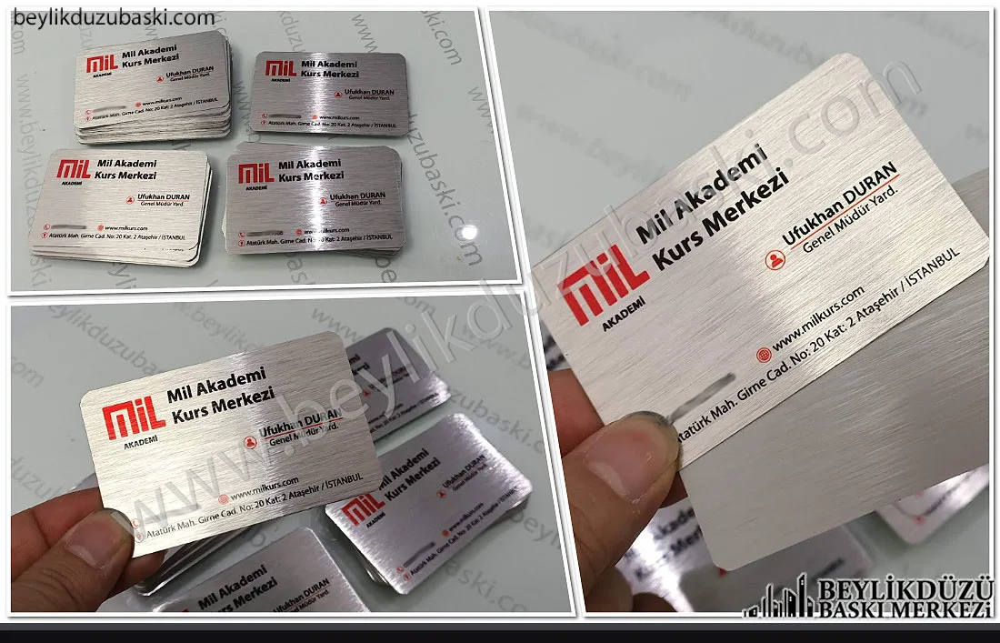 Farklı Kaliteli, Acil kartvizit, Metal kart, mil akademi, metal kartvizit, 1 yüzey baskılı metal kartvizit, paslanmaz alüminyum renkli baskılı kartvizit, hızlı üretim aynı gün gönderim, grafik desteği