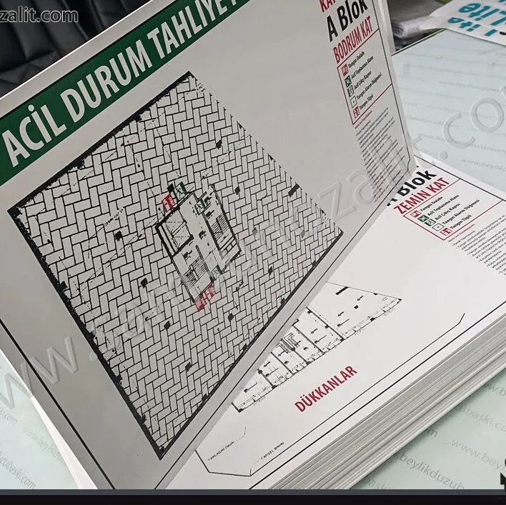 acil durum tahliye planı, işyeri, fabrika, kamu kurumu için, plastik, uzun süre dayanıklı, tahliye planları baskısı yapılır