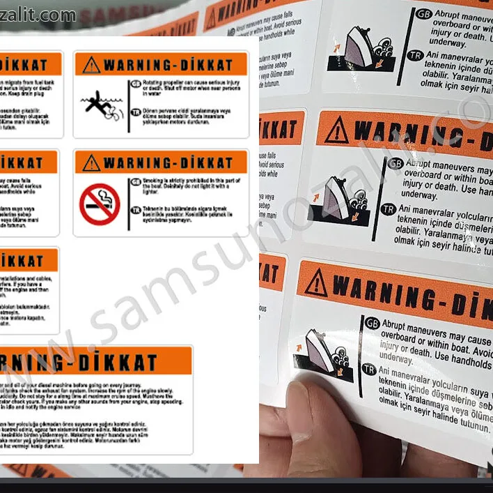 tekne için etiket, demi güvenlik etiketleri, teknede dikkat edilmesi gereken uyarı etiketi baskısı, dış mekan dayanıklı, tuzlu su, güneş v e neme dayanıklı kaliteli etiket baskısı, samsun etiket baskısı, kaliteli etiket baskıları, hızlı üretim, tasarım desteği, samsun reklam ve baskı merkezi, samsun ozalit