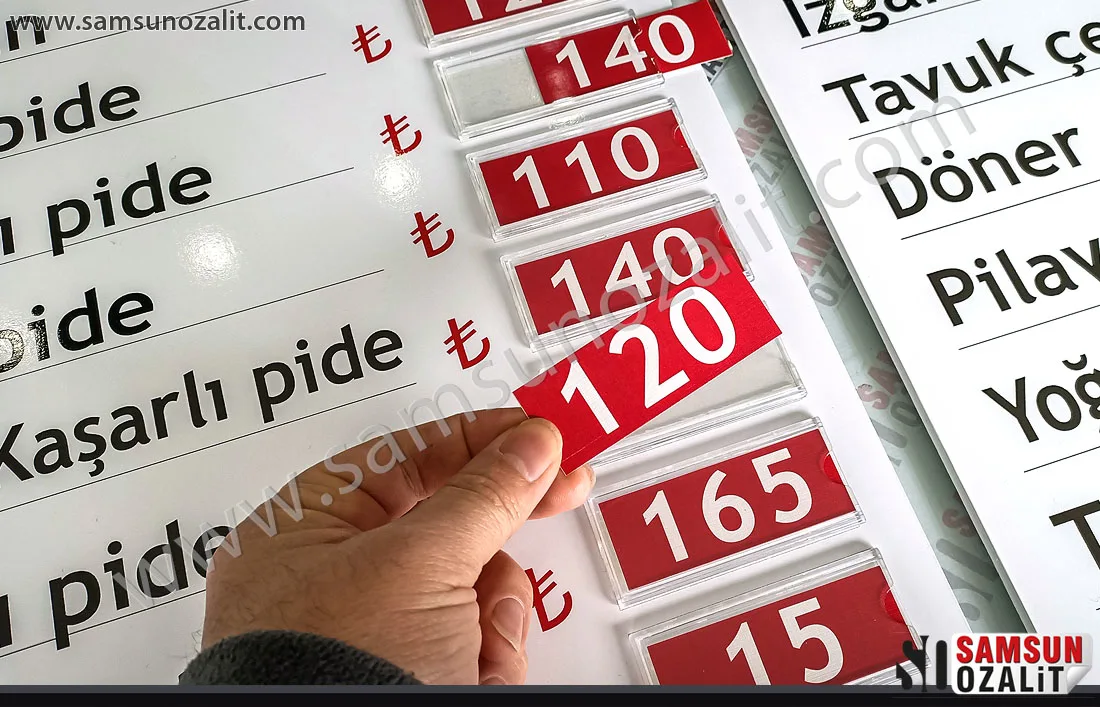 fiyatı değişebilen lokanta menüsü, fiyatları kolay değişen menü, fiyat tabelası, lokanta içi ve dışı için uygun fiyat tabelası, kolay fiyat değişen tabela