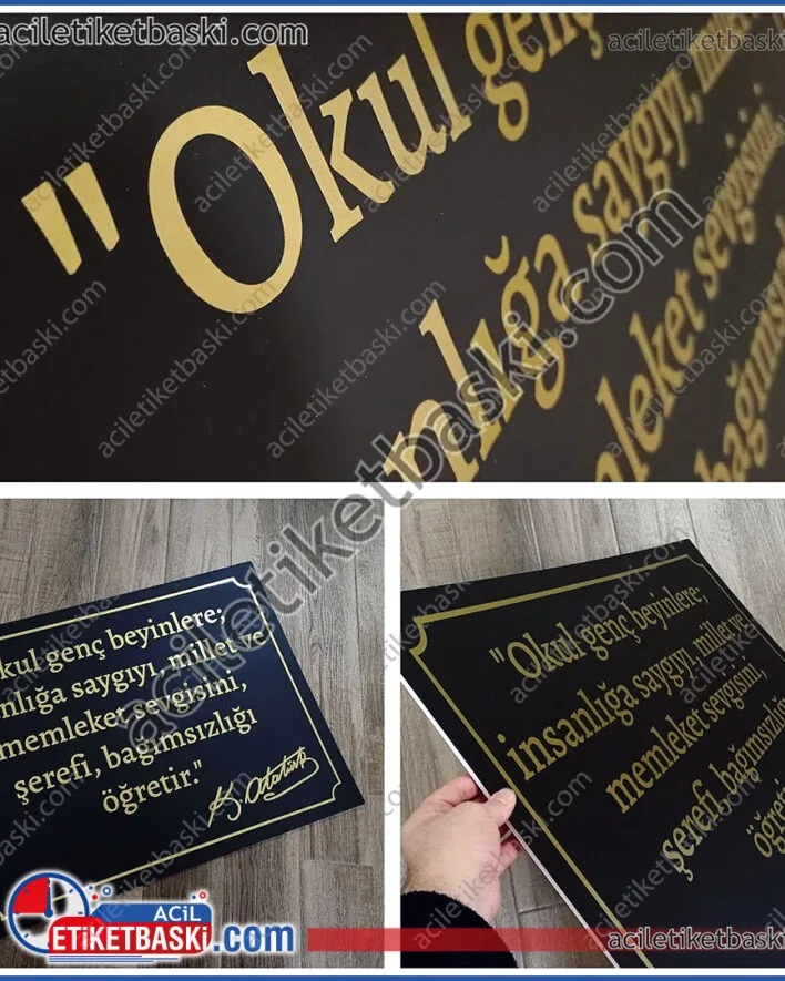 Okul için büst yazısı, atatürk büst ön yazısı, mermer büst için, dış mekan dayanıklı, üzeri altın renk folyo kesim, tabela üretimi, ebat ve adede göre fiyat alınız, acil baskı merkezi, tabela üretim, imalat, uygun fiyat, dış mekan dayanıklı ürün