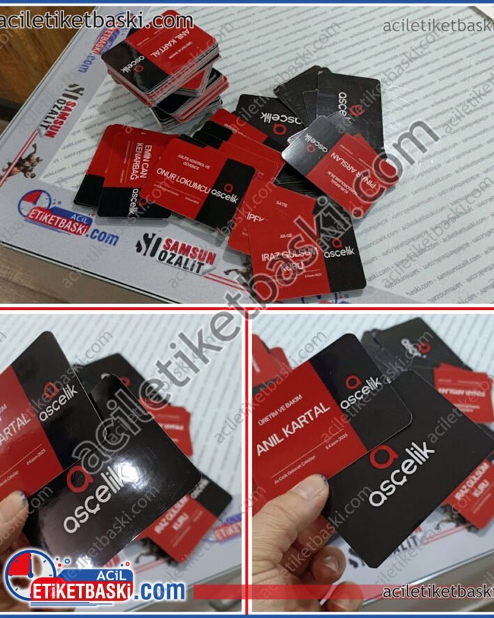 PVC baskı, PVC kart baskısı, pvc yaka isimlik kart baskısı, hızlı üretim, acil baskı, tasarım desteği, değişken isim baskısı, samsun as çelik, toplantı için, personel pvc kart baskısı, samsun baskı merkezi