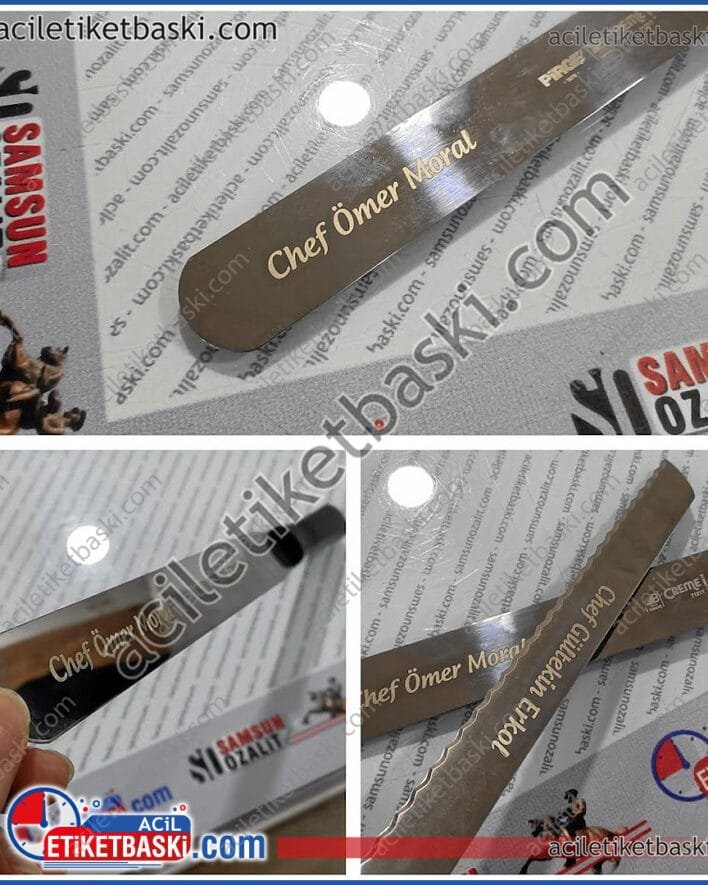pasta bıçağı üzerine şef isim yazılması, kalıcı baskı, metal, çelik üzerine baskı, pastacı şefler için, spatula, pasta kesim bıçağı, üzerine isim baskısı, kalıcı baskı, hediye ürünler üzerine, kalıcı baskı, acil lazer markalama, baskı merkezi, çıkmaz, silinmez, kazınmaz baskılar, samsun baskı merkezi